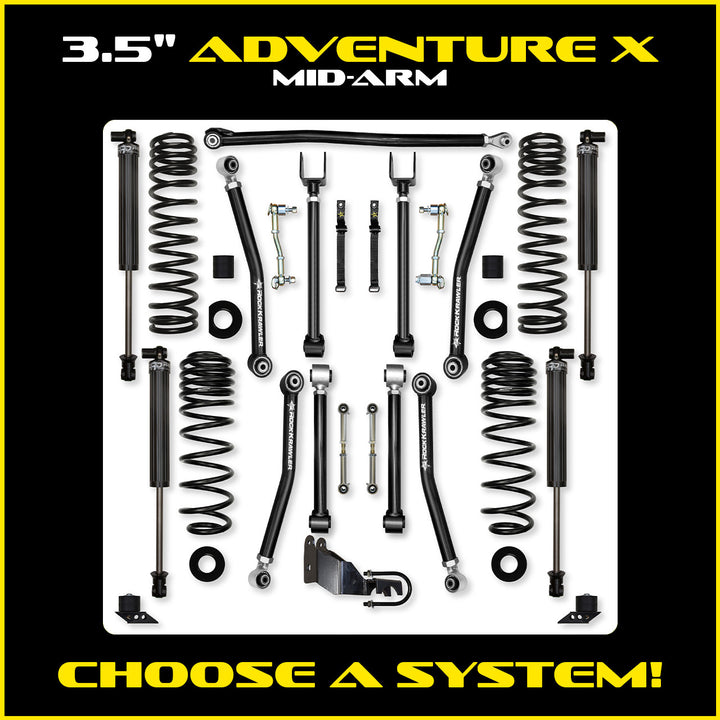 Rock Krawler 3.5 Inch Adventure X Mid-Arm System - Jeep Wrangler JLU 4-Door
