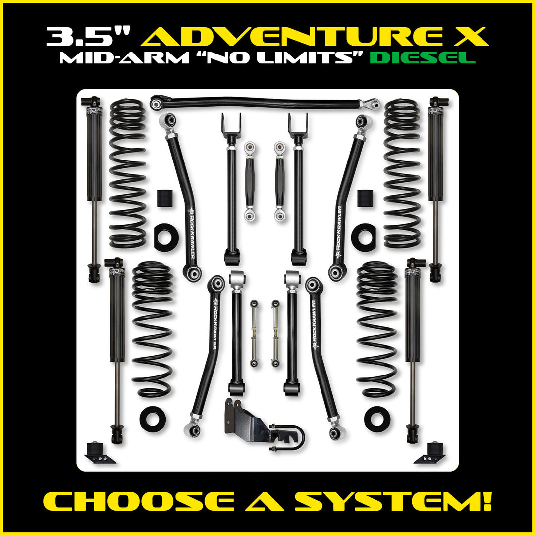 Rock Krawler 3.5 Inch Adventure X No Limits Mid-Arm System - Jeep Wrangler JLU Diesel