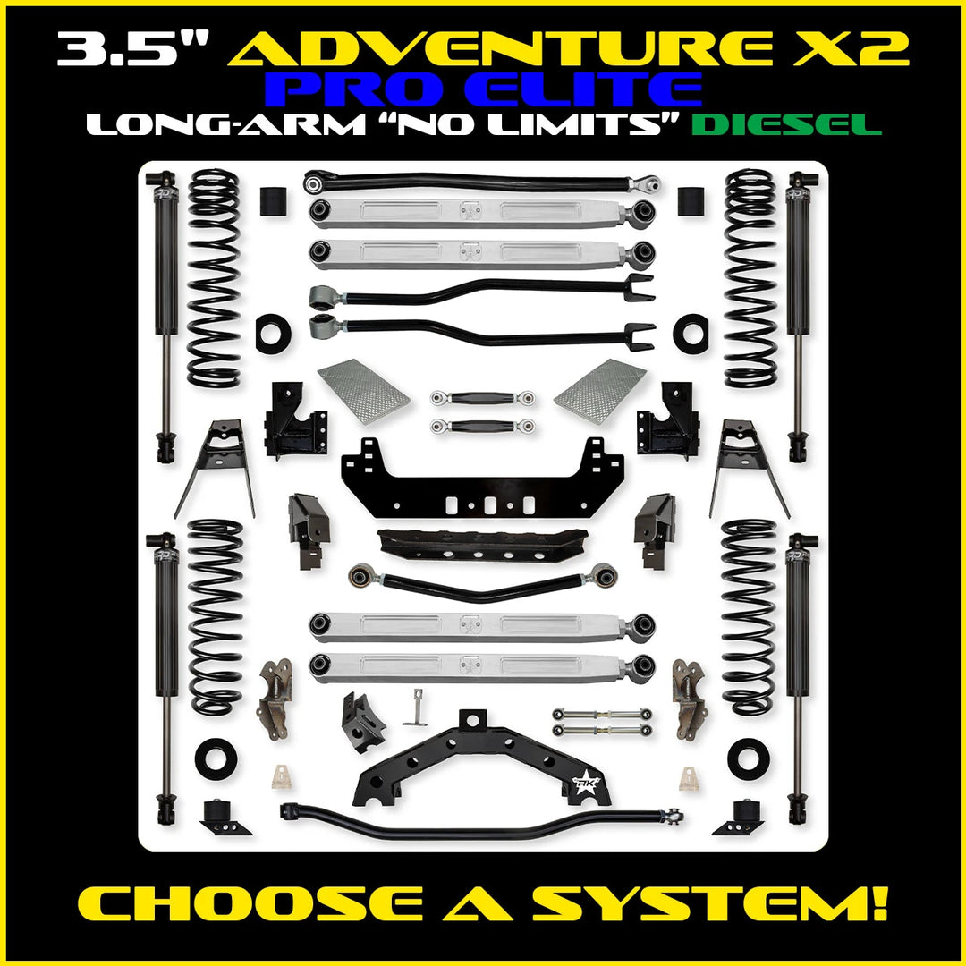 Rock Krawler 3.5 Inch Adventure X2 Pro Elite No Limits Long Arm System - JLU Diesel
