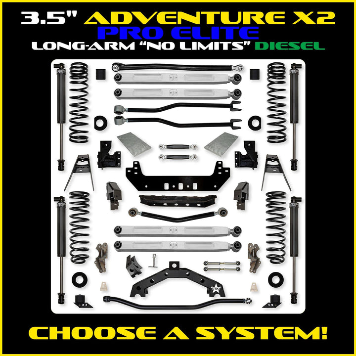 Rock Krawler 3.5 Inch Adventure X2 Pro Elite No Limits Long Arm System - JLU Diesel