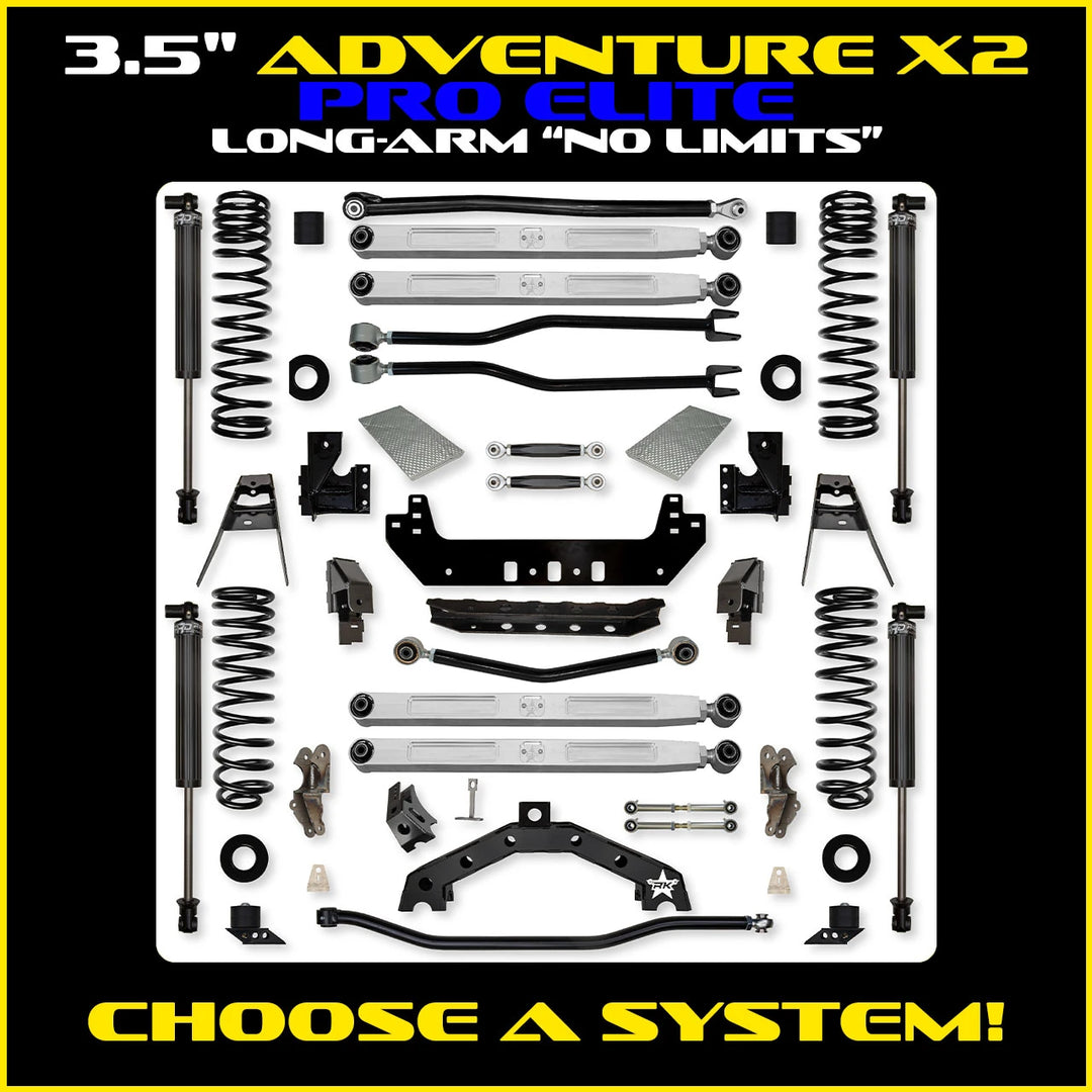 Rock Krawler 3.5 Inch Adventure X2 Pro Elite No Limits Long Arm System - JLU 4-Door