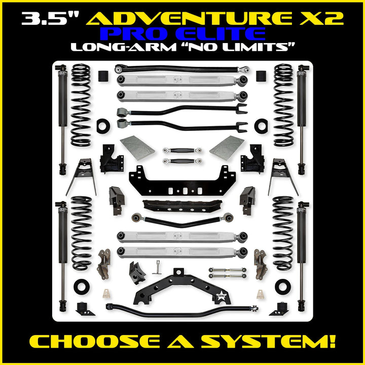 Rock Krawler 3.5 Inch Adventure X2 Pro Elite No Limits Long Arm System - JLU 4-Door