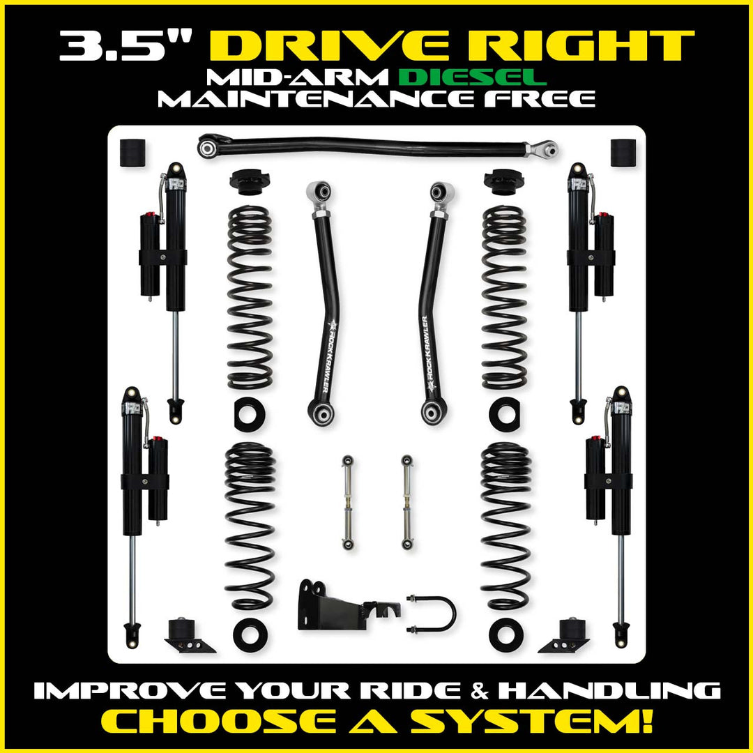 Rock Krawler 3.5 Inch Drive Right Mid Arm System - 2018+ Wrangler JLU 4-Door - kit photo 2