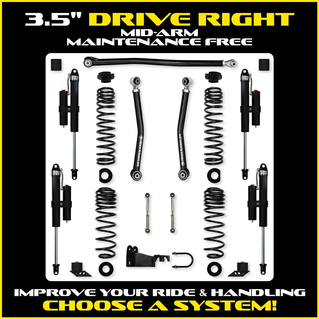 Rock Krawler 3.5 Inch Drive Right Mid Arm System - 2018+ Jeep Wrangler JL 2-Door - kit photo