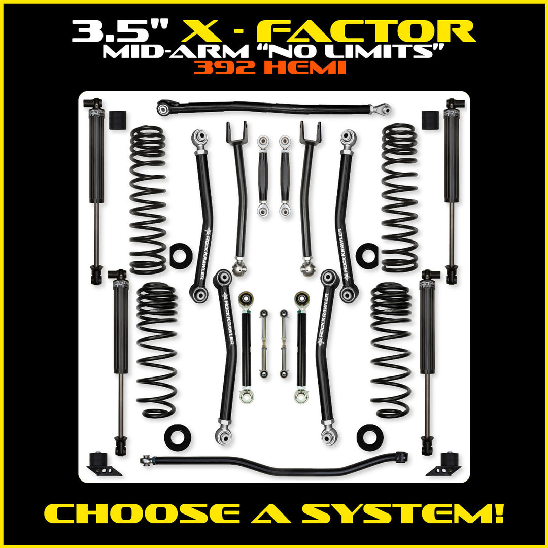 Rock Krawler 3.5 Inch X Factor No Limits Mid-Arm System - Jeep Wrangler JLU 392