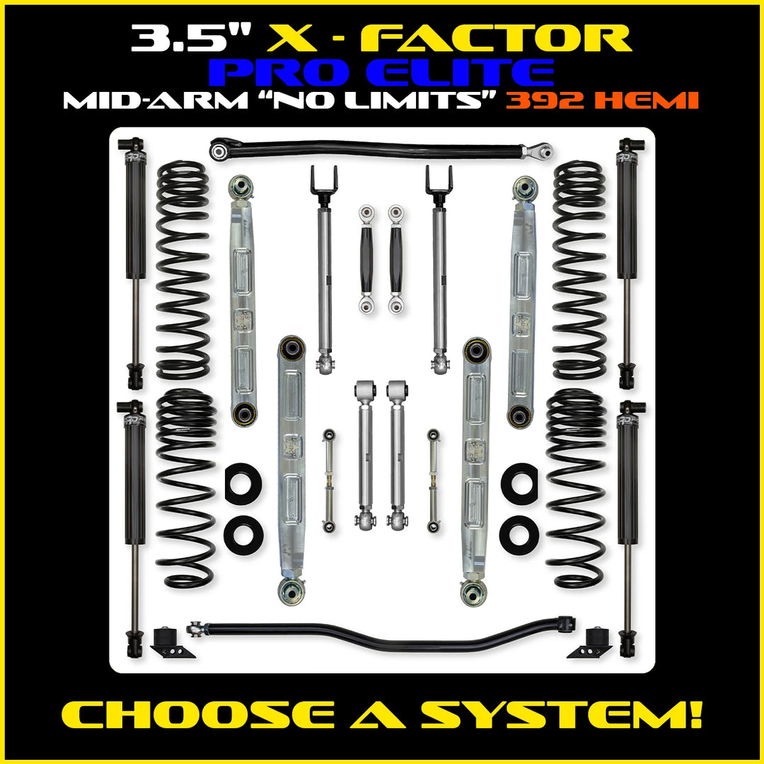 Rock Krawler 3.5 Inch X Factor Pro Elite No Limits Mid-Arm System - Jeep Wrangler JLU 392