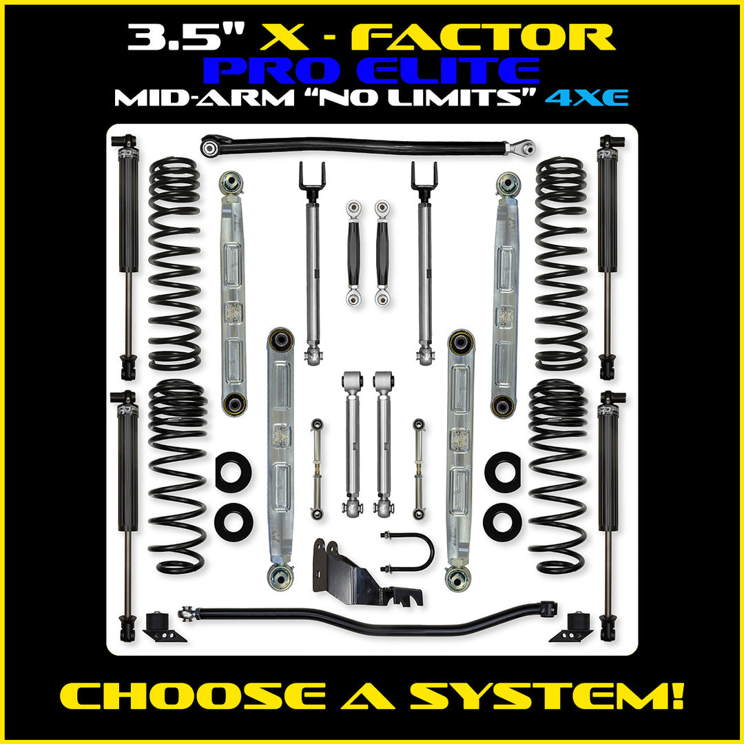 Rock Krawler 3.5 Inch X Factor Pro Elite No Limits Mid-Arm System - Jeep Wrangler JLU 4xe