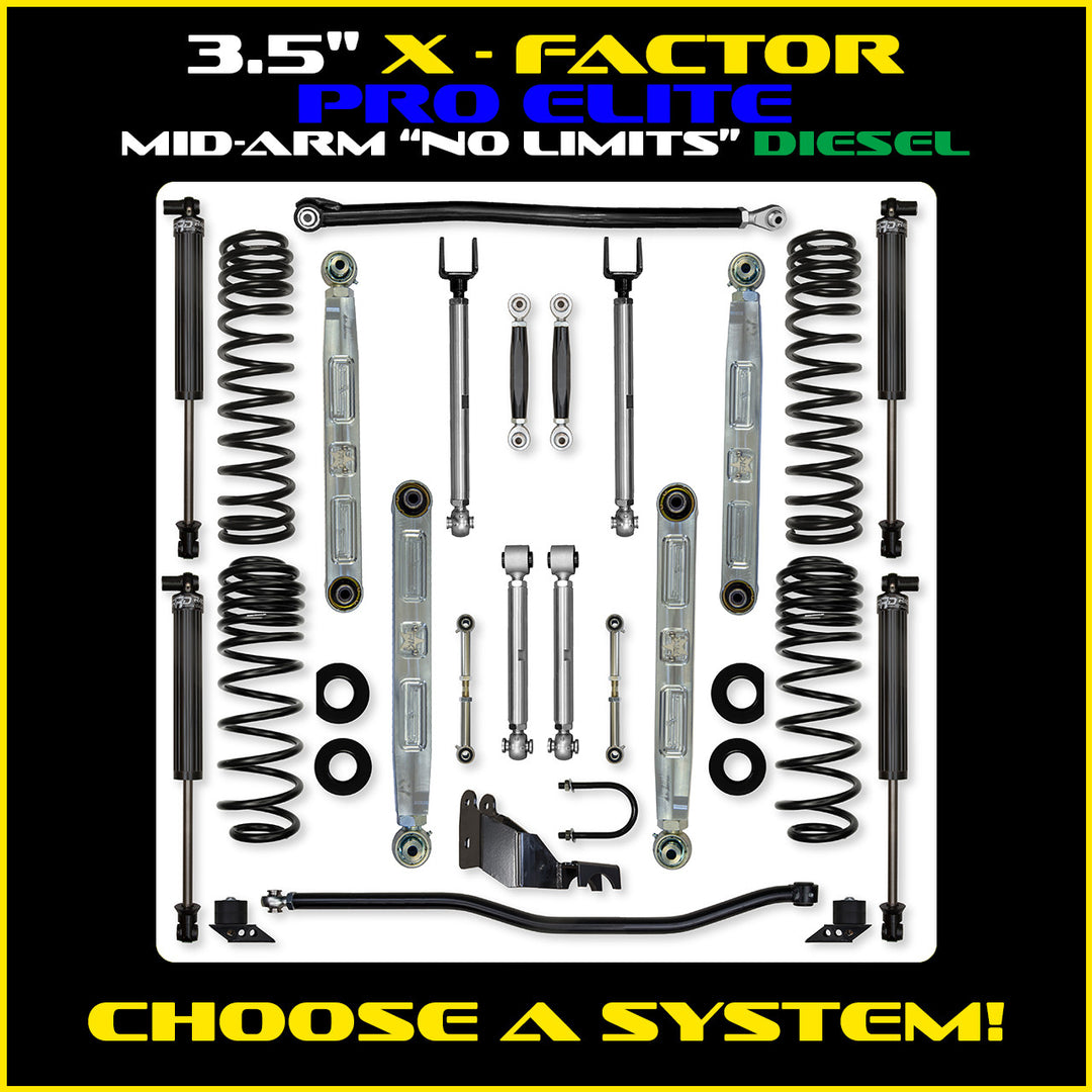Rock Krawler 3.5 Inch X Factor Pro Elite No Limits Mid-Arm System - Jeep Wrangler JLU Diesel