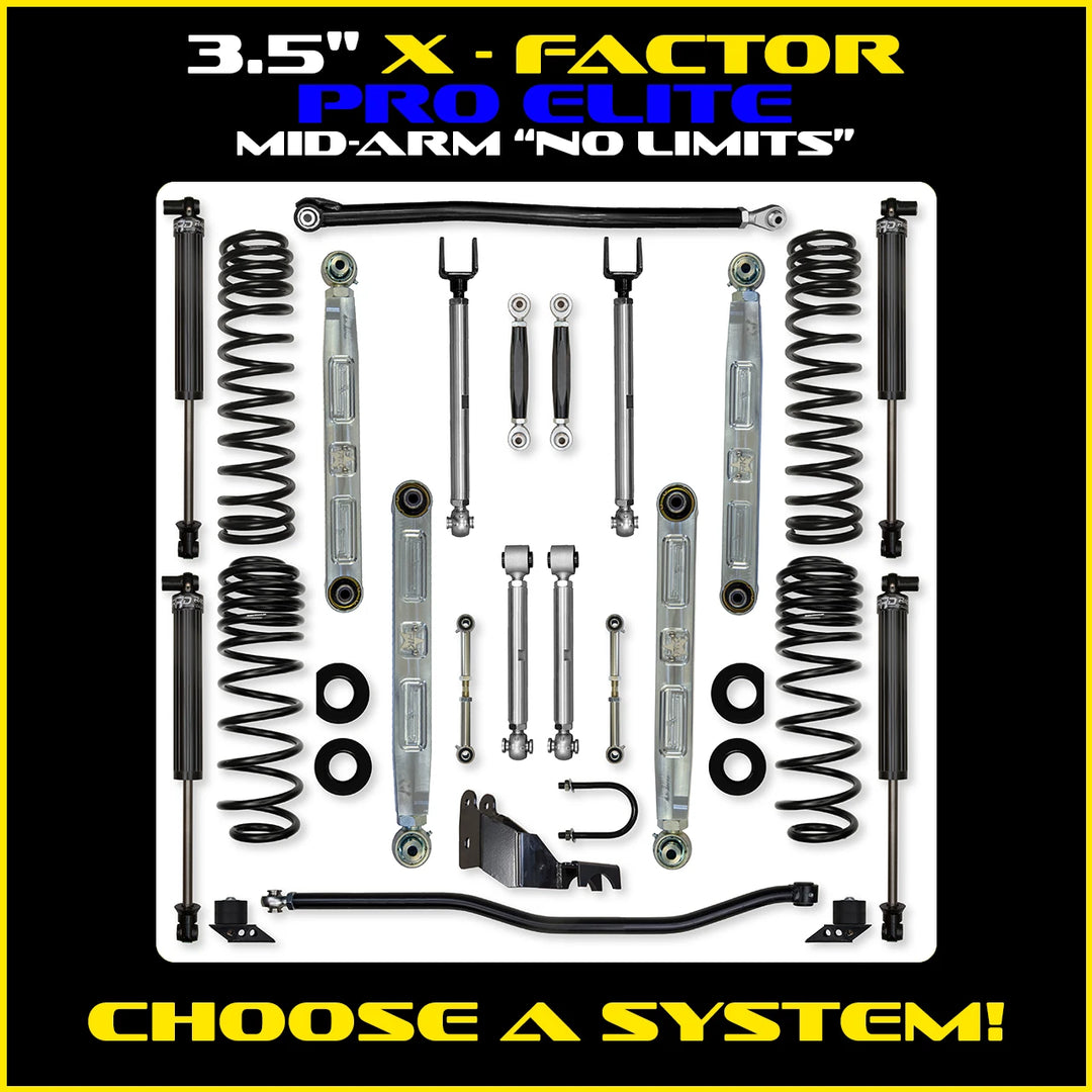 Rock Krawler 3.5 Inch X Factor Pro Elite No Limits Mid-Arm System - Jeep Wrangler JLU 4-Door