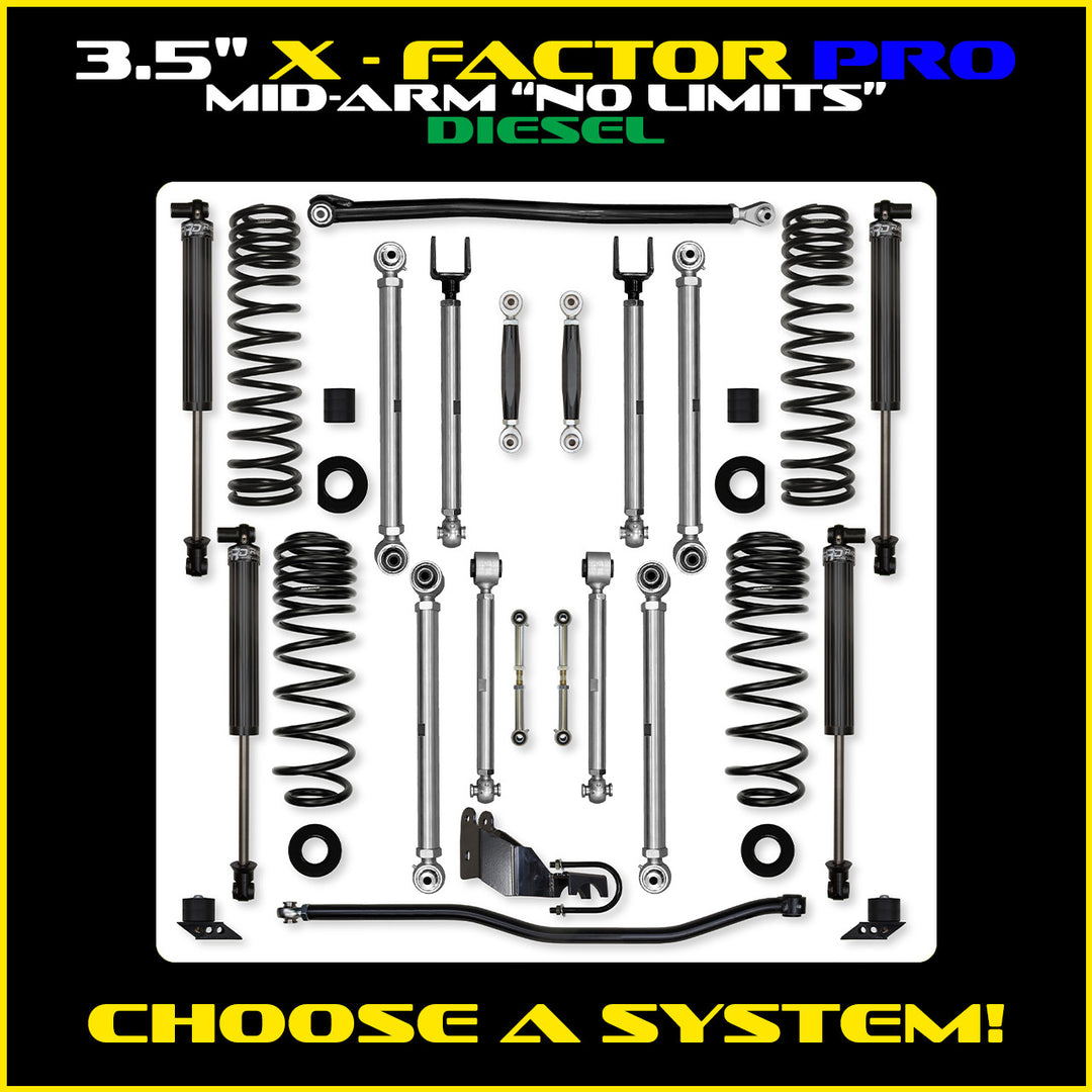 Rock Krawler 3.5 Inch X Factor Pro No Limits Mid-Arm System - Jeep Wrangler JLU Diesel
