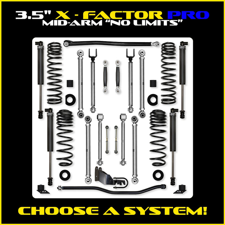 Rock Krawler 3.5 Inch X Factor Pro No Limits Mid-Arm System - Jeep Wrangler JL 2-Door
