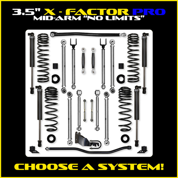 Rock Krawler 3.5 Inch X Factor Pro No Limits Mid-Arm System - Jeep Wrangler JLU 4-Door