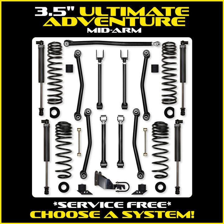 Rock Krawler 3.5 Inch Ultimate Adventure Mid Arm System - Wrangler JLU 4-Door - kit photo