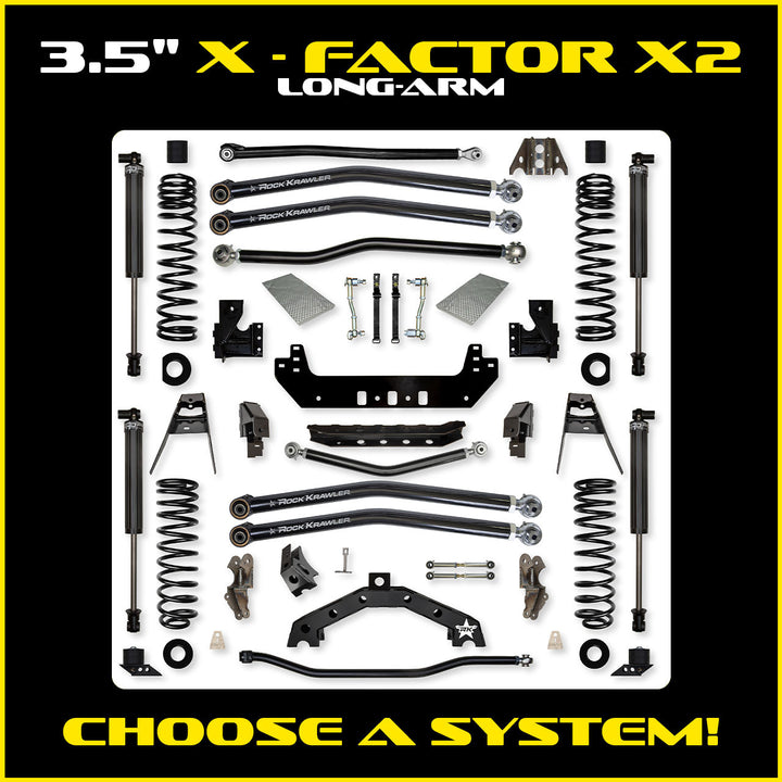 Rock Krawler 3.5 Inch X-Factor X2 Long Arm System - 2018+ Wrangler JLU 4-Door - kit photo