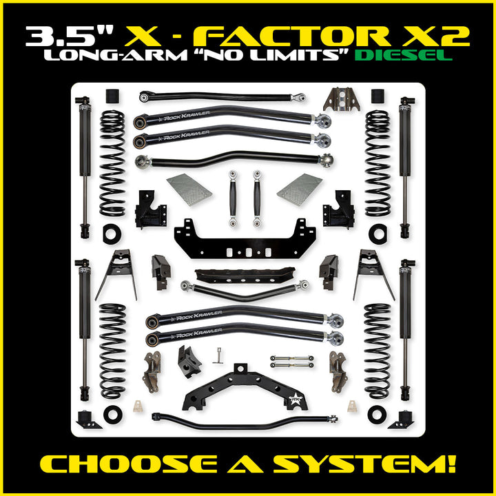 Rock Krawler 3.5 Inch X-Factor X2 No Limits Long Arm System - Jeep JLU 4-Door - kit photo 2
