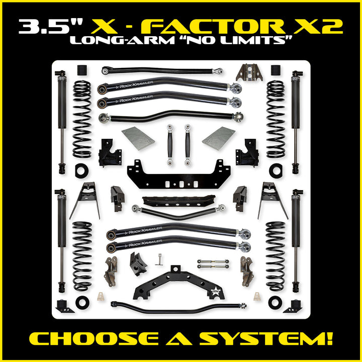 Rock Krawler 3.5 Inch X-Factor X2 No Limits Long Arm System - Jeep JLU 4-Door - kit photo