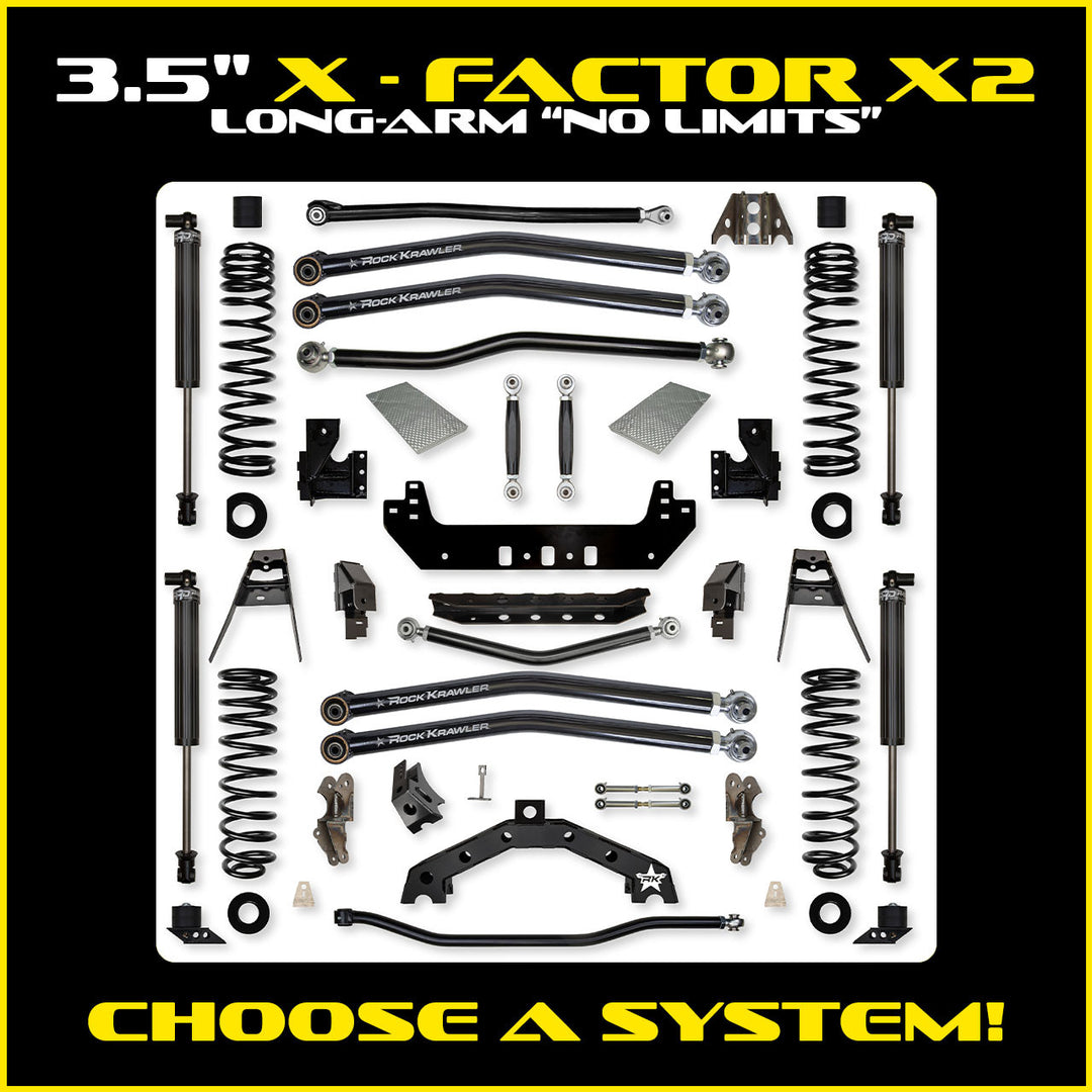 Rock Krawler 3.5 Inch X-Factor X2 No Limits Long Arm System - Wrangler JL 2-Door - kit photo
