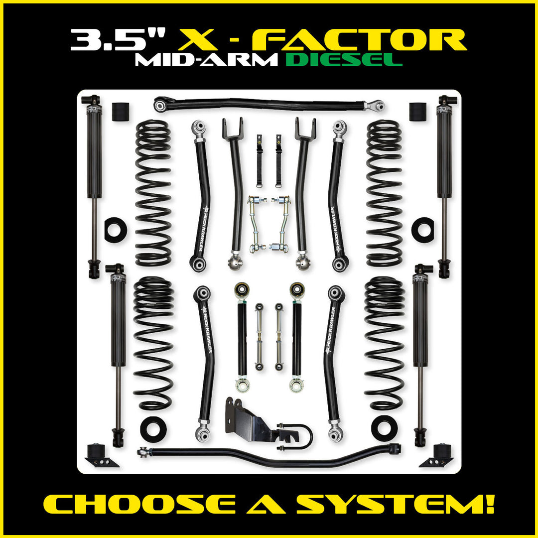 Rock Krawler 3.5 Inch X Factor Mid-Arm System - Jeep Wrangler JLU Diesel