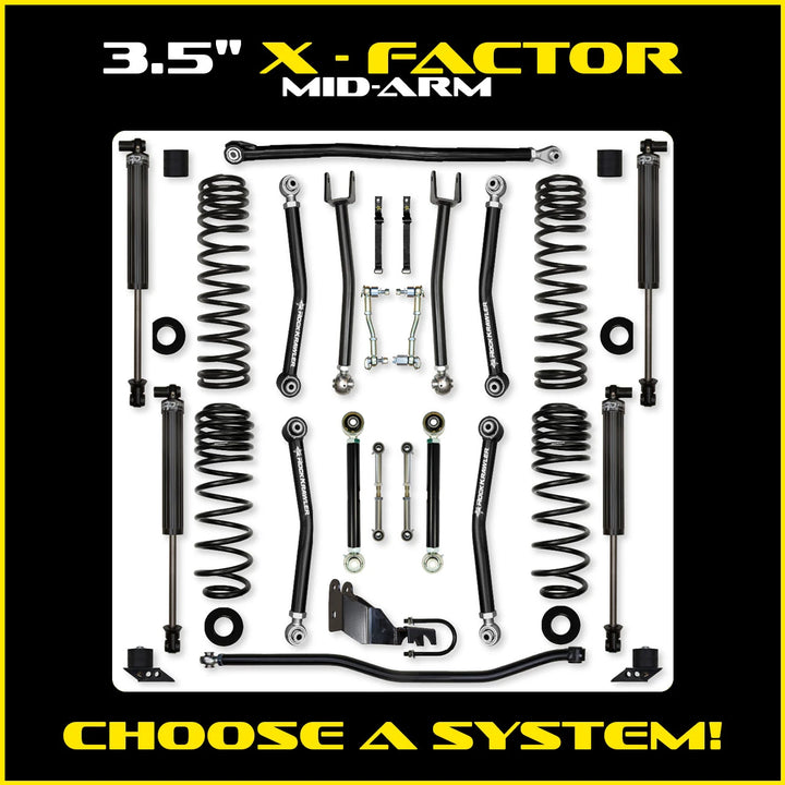 Rock Krawler 3.5 Inch X Factor Mid-Arm System - Jeep Wrangler JLU 4-Door