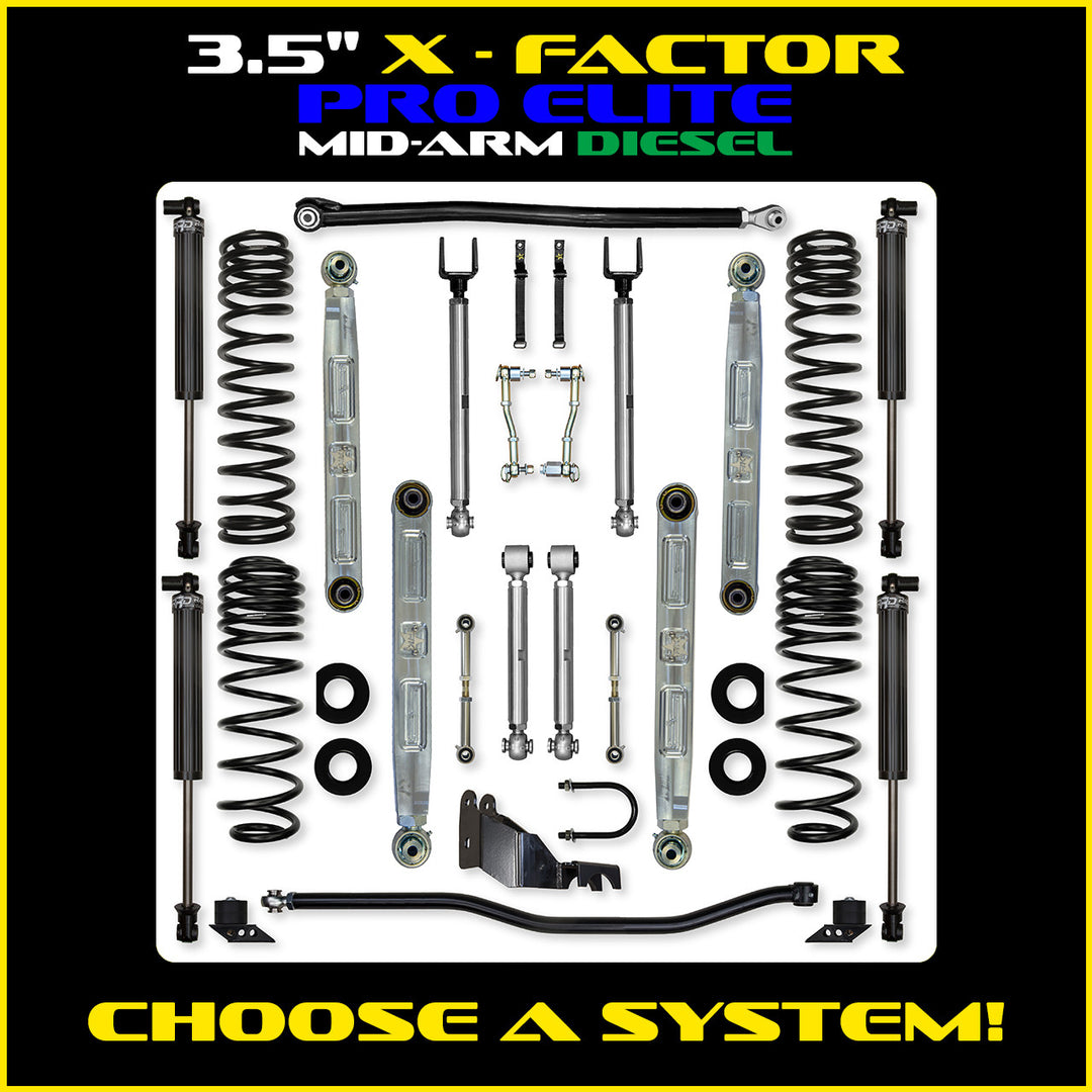 Rock Krawler 3.5 Inch X Factor Pro Elite Mid-Arm System - Jeep Wrangler JLU Diesel