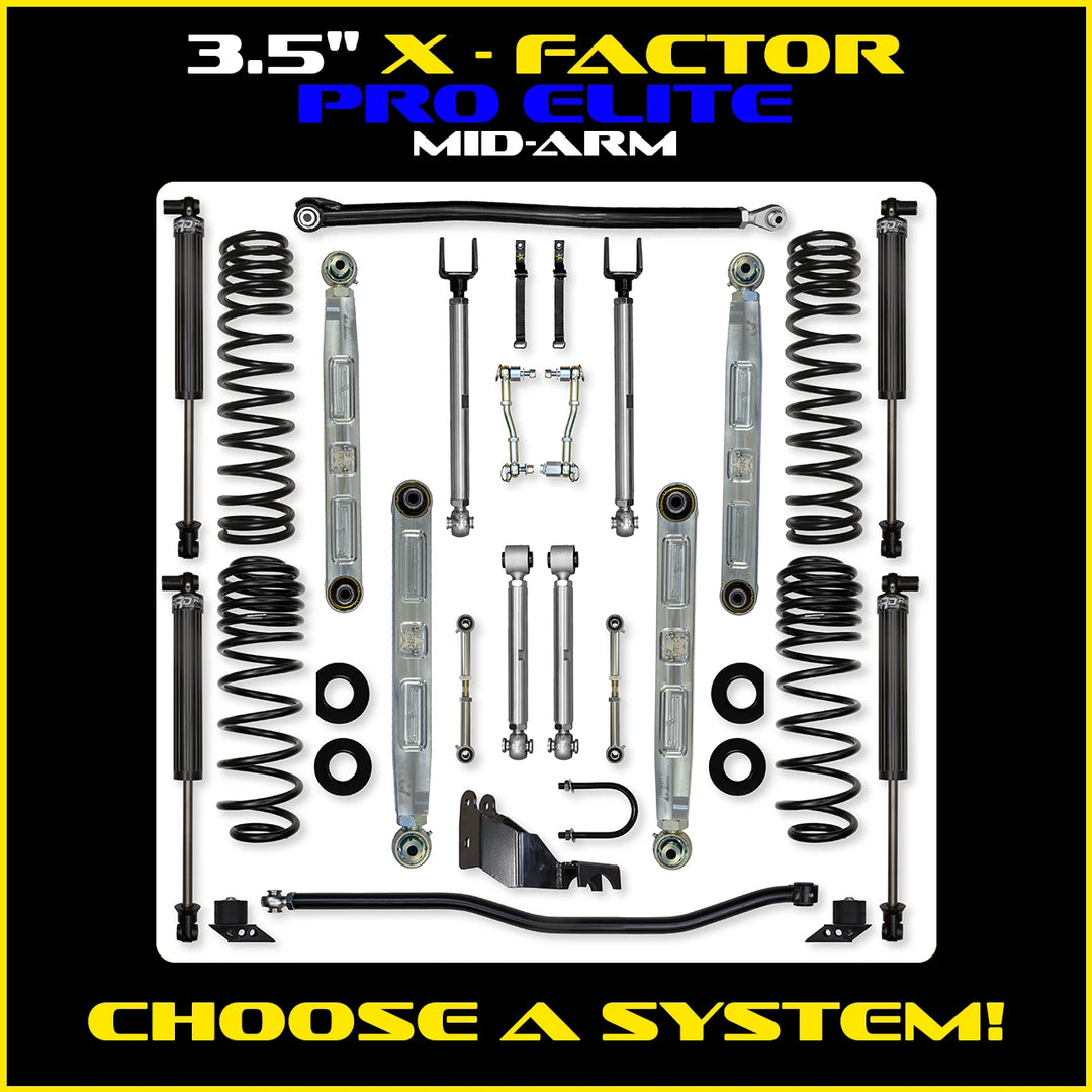 Rock Krawler 3.5 Inch X Factor Pro Elite Mid-Arm System - Jeep Wrangler JLU 4-Door
