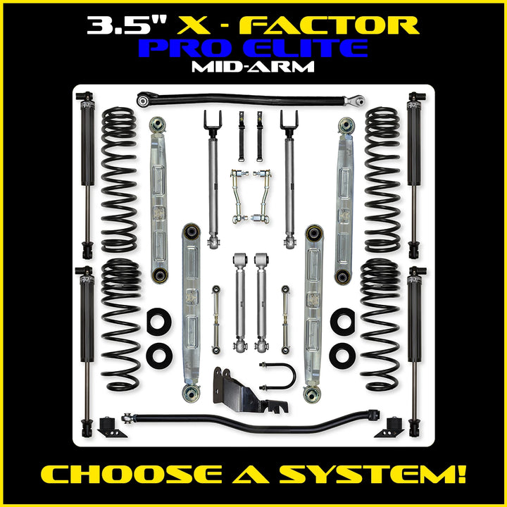 Rock Krawler 3.5 Inch X Factor Pro Elite Mid-Arm System - Jeep Wrangler JLU 4-Door