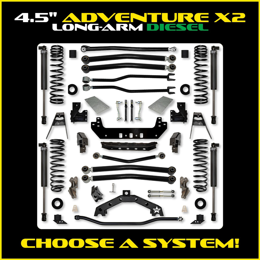 Rock Krawler 4.5 Inch Adventure X2 Long Arm System - Jeep Wrangler JLU Diesel