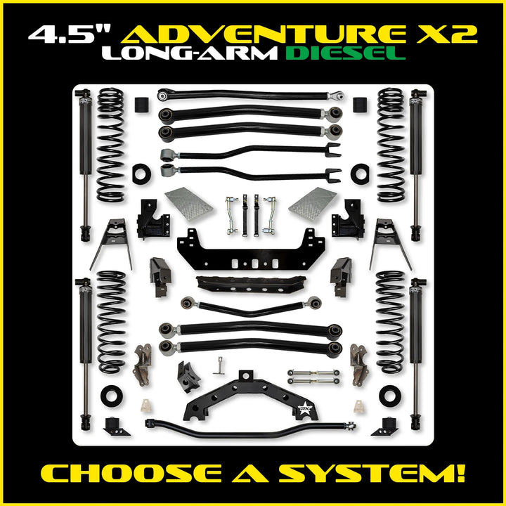 Rock Krawler 4.5 Inch Adventure X2 Long Arm System - Jeep Wrangler JLU Diesel