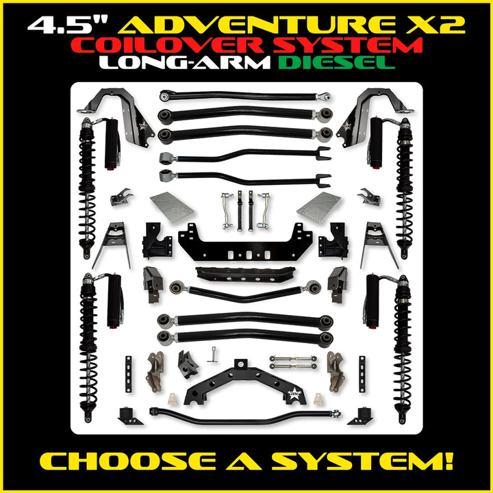Rock Krawler 4.5 Inch Adventure X2 Long Arm System - Jeep Wrangler JLU Diesel - coilover packages