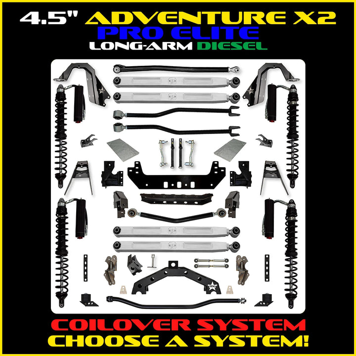 Rock Krawler 4.5 Inch Adventure X2 Pro Elite Long Arm - Jeep Wrangler JLU Diesel - coilover packages