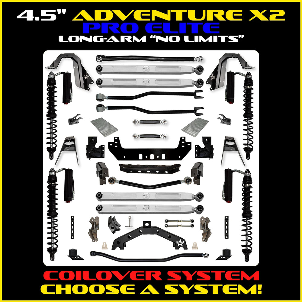 Rock Krawler 4.5 Inch Adventure X2 Pro Elite No Limits Long-Arm Lift Kit - Wrangler JL - coilover package