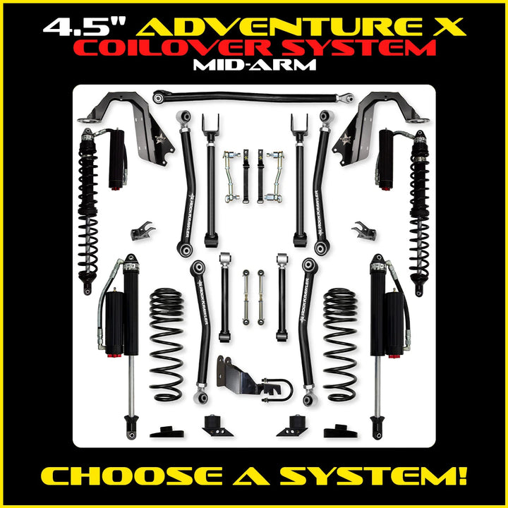 Rock Krawler 4.5 Inch Adventure-X Mid-Arm Lift Kit - Jeep Wrangler JLU - coilover package