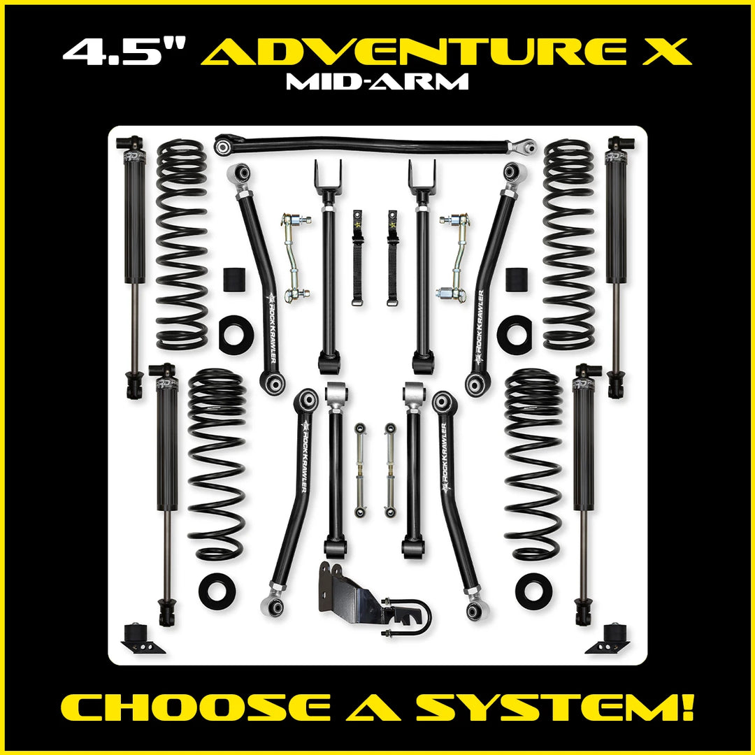 Rock Krawler 4.5 Inch Adventure-X Mid-Arm Lift Kit - Jeep Wrangler JLU