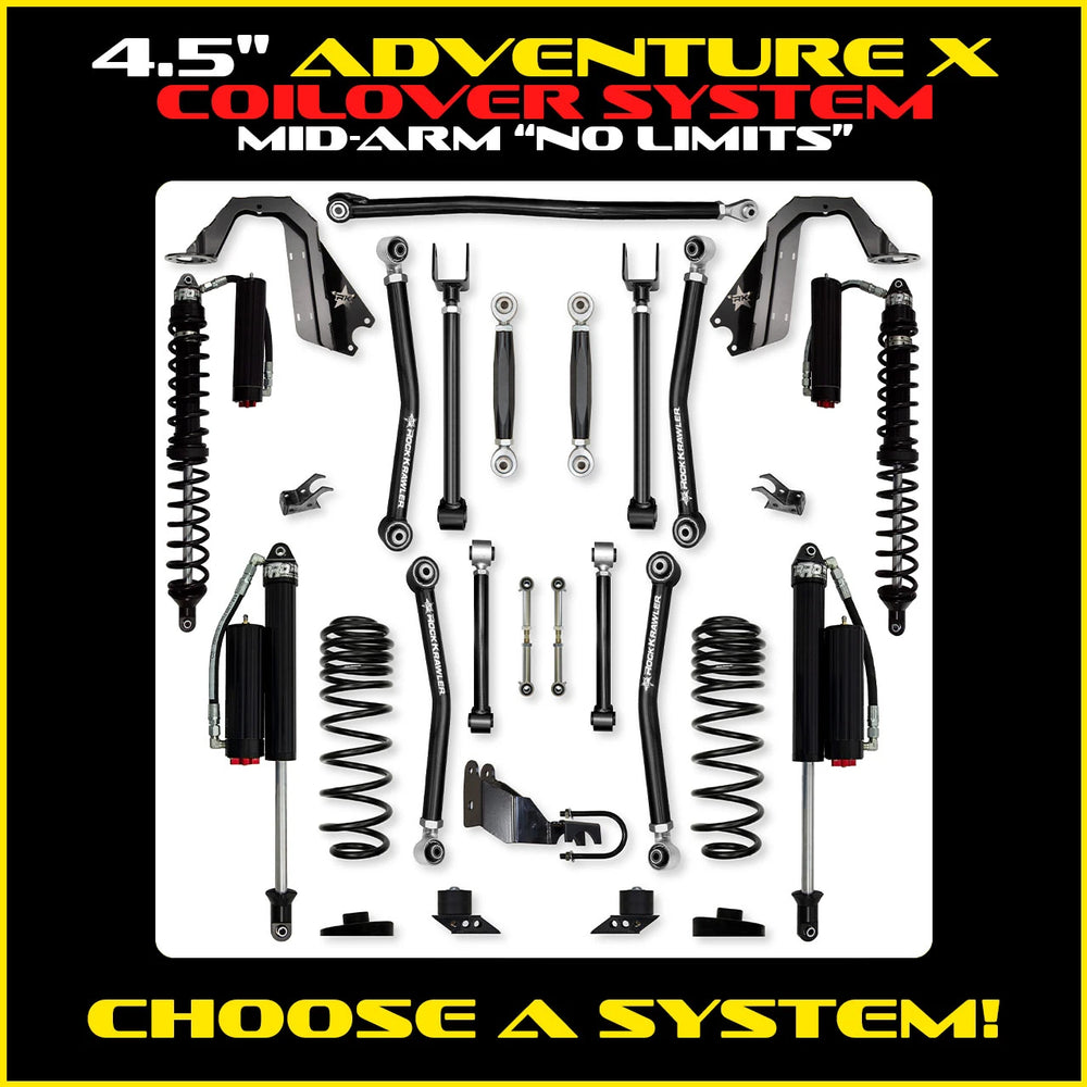 Rock Krawler 4.5 Inch Adventure-X No Limits Mid-Arm Lift Kit - Jeep Wrangler JL - coilover package