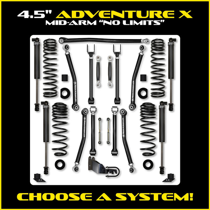 Rock Krawler 4.5 Inch Adventure-X No Limits Mid-Arm Lift Kit - Jeep Wrangler JLU