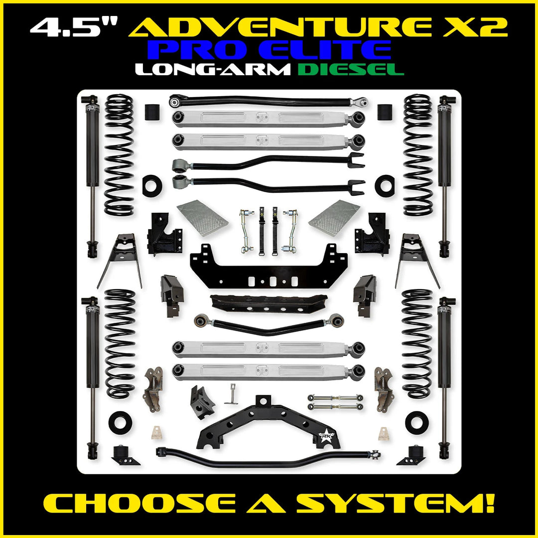 Rock Krawler 4.5 Inch Adventure X2 Pro Elite Long Arm - Jeep Wrangler JLU Diesel