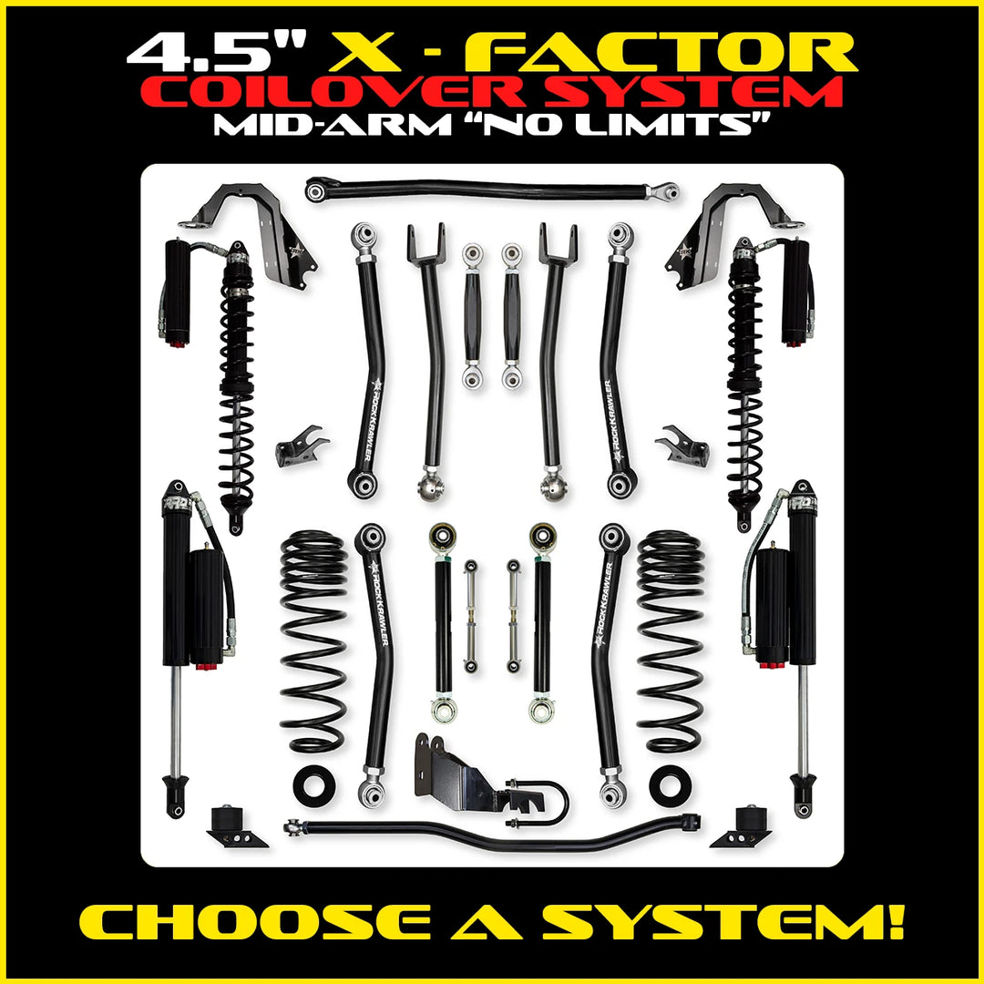 Rock Krawler 4.5 Inch X-Factor No Limits Mid-Arm Lift Kit - Jeep Wrangler JLU - coilover package