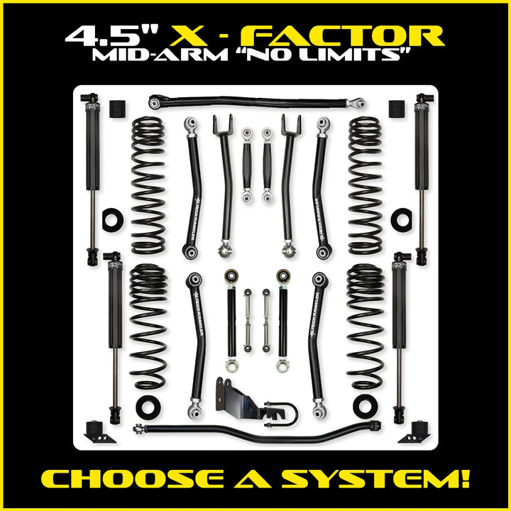 Rock Krawler 4.5 Inch X-Factor No Limits Mid-Arm Lift Kit - Jeep Wrangler JLU