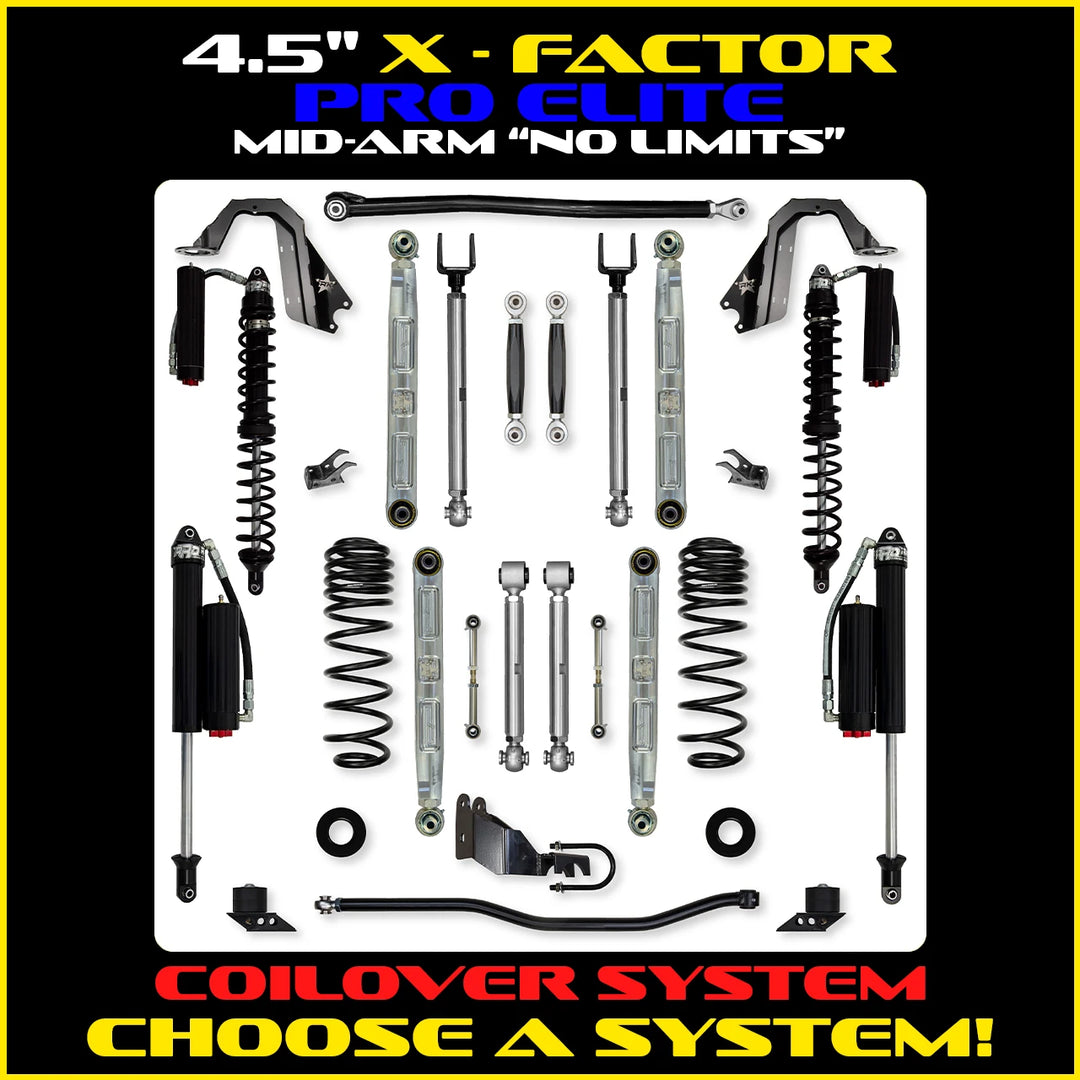 Rock Krawler 4.5 Inch X-Factor Pro Elite No Limits Mid-Arm Lift Kit - Jeep Wrangler JL - coilover package