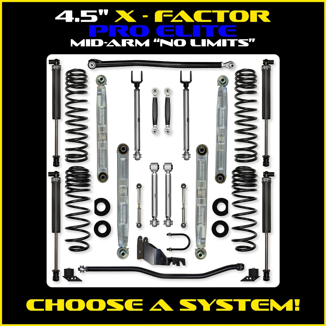 Rock Krawler 4.5 Inch X-Factor Pro Elite No Limits Mid-Arm Lift Kit - Jeep Wrangler JLU
