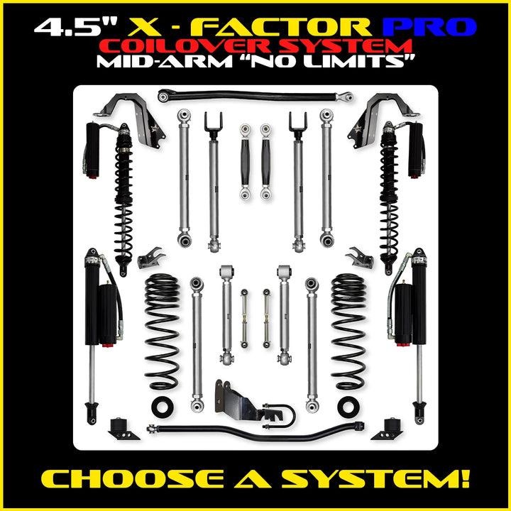 Rock Krawler 4.5 Inch X-Factor Pro No Limits Mid-Arm Lift Kit - Jeep Wrangler JL - coilover package