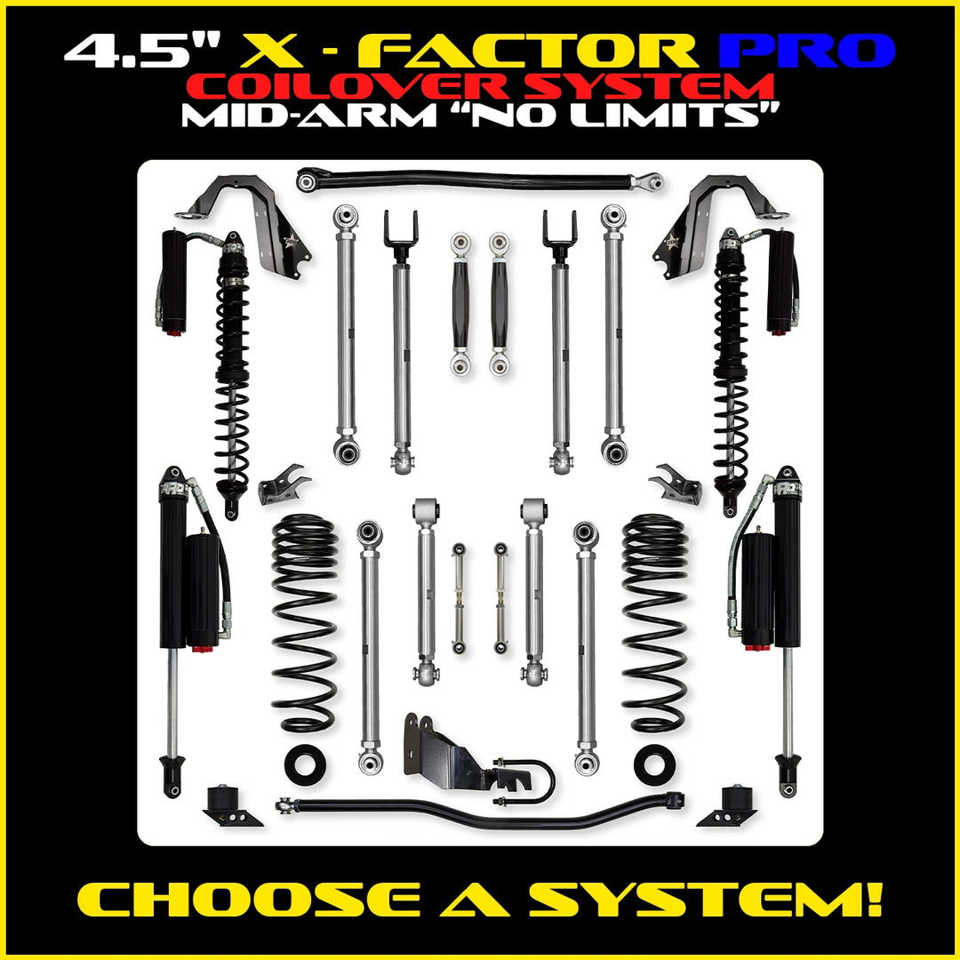 Rock Krawler 4.5 Inch X-Factor Pro No Limits Mid-Arm Lift Kit - Jeep Wrangler JLU - coilover package