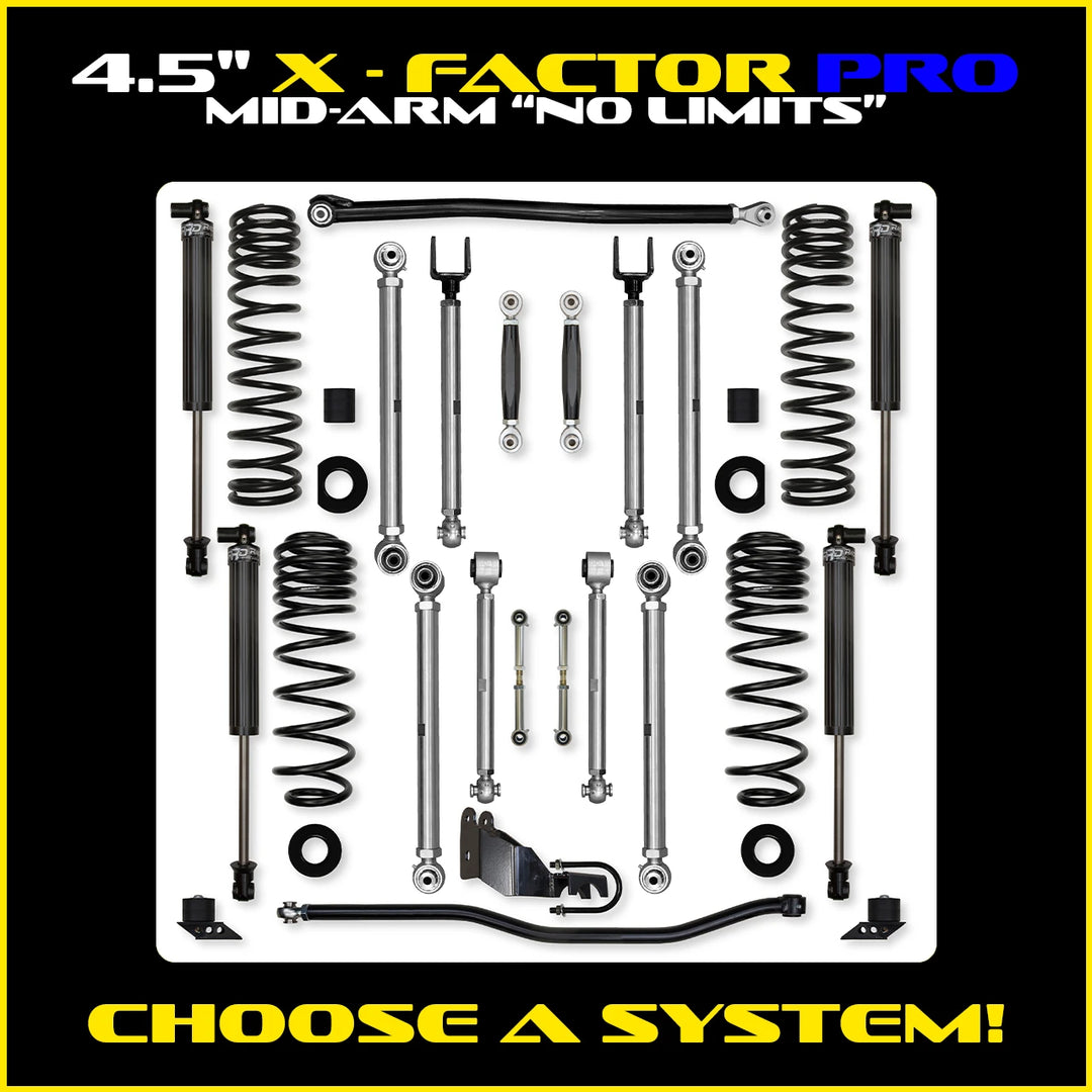 Rock Krawler 4.5 Inch X-Factor Pro No Limits Mid-Arm Lift Kit - Jeep Wrangler JLU