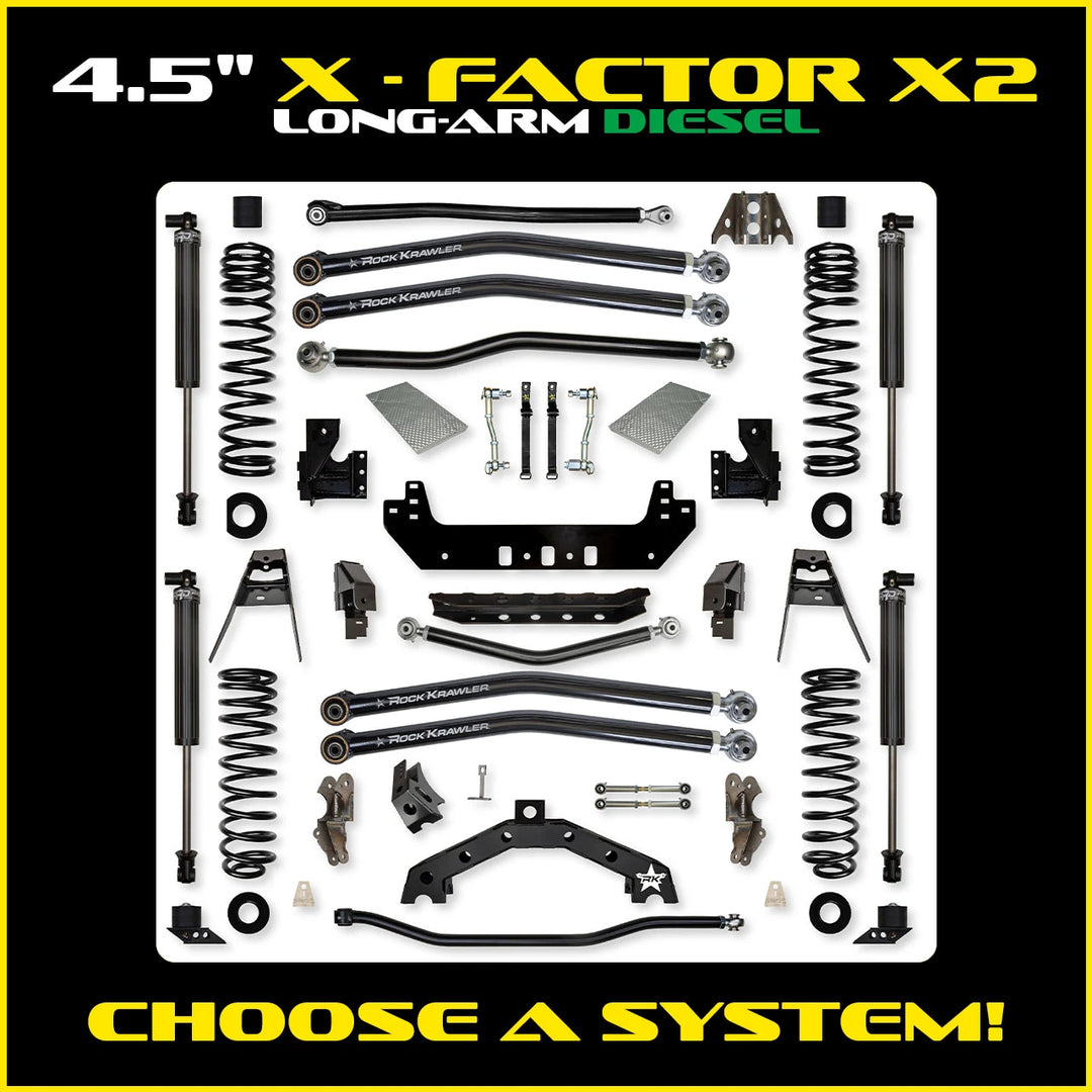 Rock Krawler 4.5 Inch X Factor X2 Long Arm System - Jeep Wrangler JLU Diesel