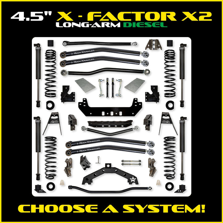 Rock Krawler 4.5 Inch X Factor X2 Long Arm System - Jeep Wrangler JLU Diesel