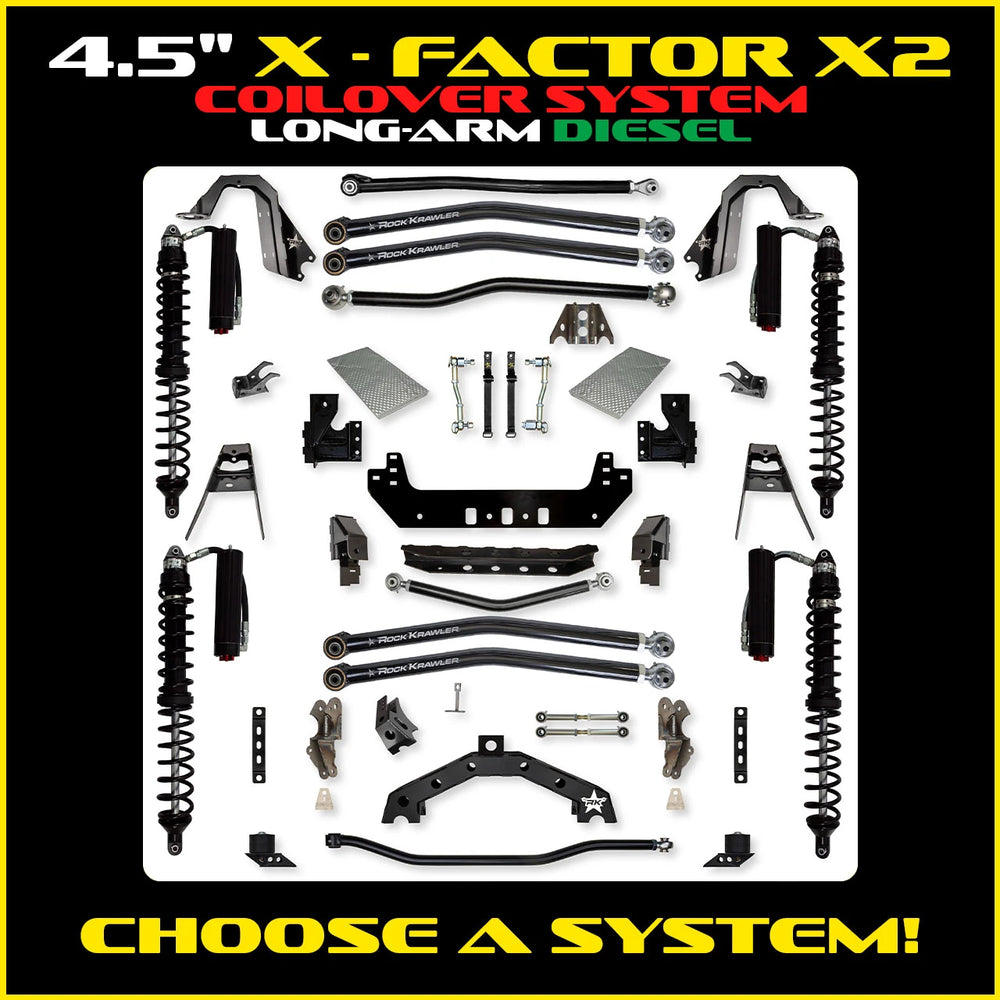 Rock Krawler 4.5 Inch X Factor X2 Long Arm System - Jeep Wrangler JLU Diesel - coilover packages