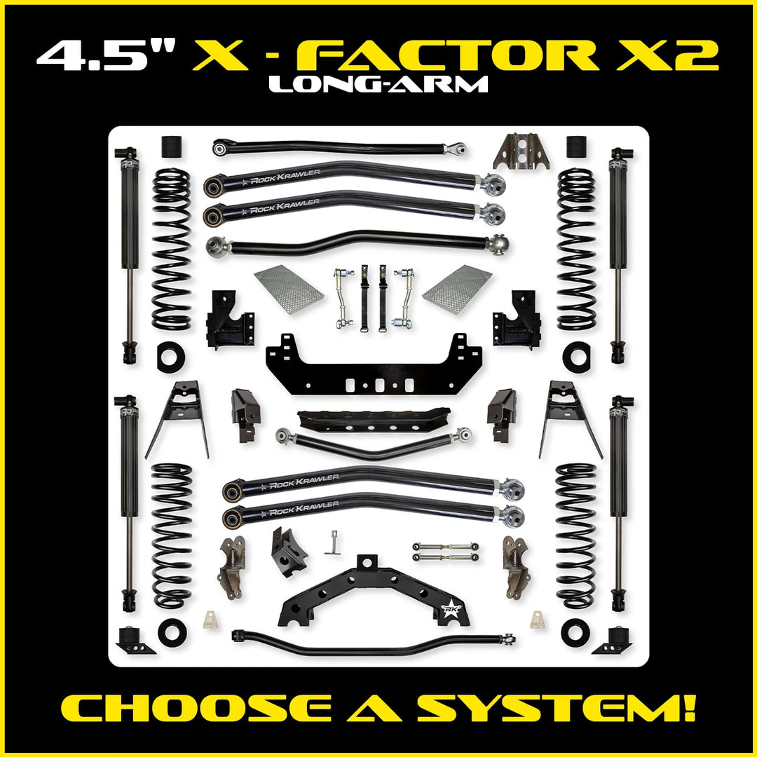Rock Krawler 4.5 Inch X Factor X2 Long Arm System - Jeep Wrangler JLU 4-Door
