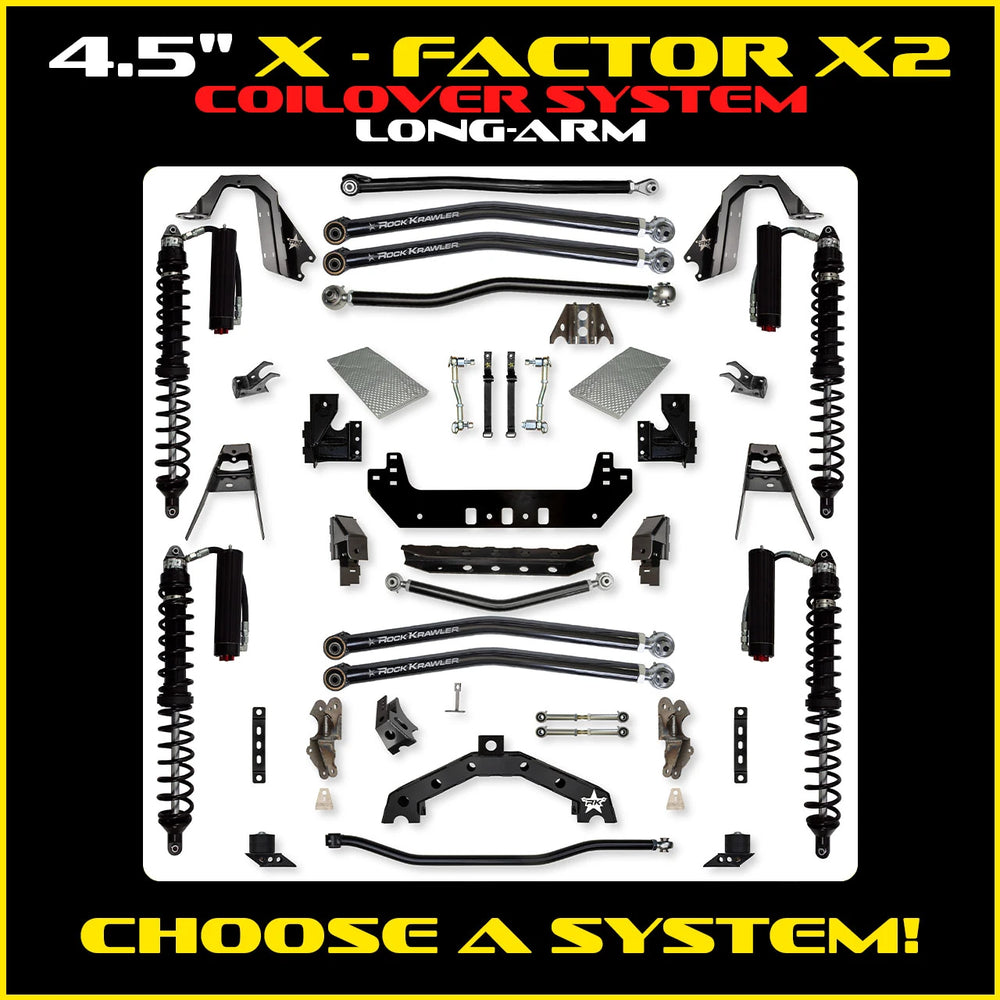 Rock Krawler 4.5 Inch X Factor X2 Long Arm System - Jeep Wrangler JL 2-Door - coilover packages