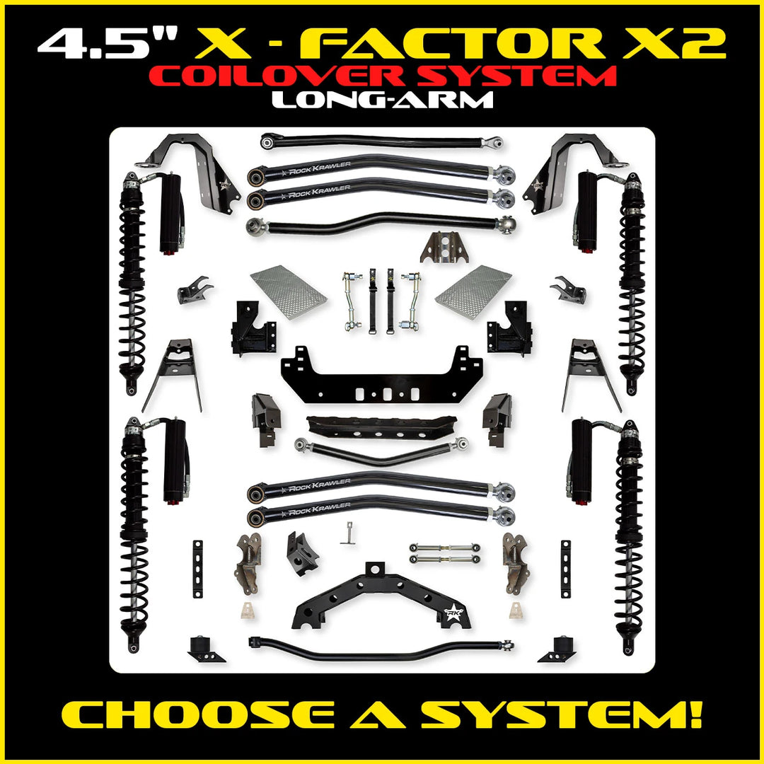 Rock Krawler 4.5 Inch X Factor X2 Long Arm System - Jeep Wrangler JLU 4-Door - coilover packages