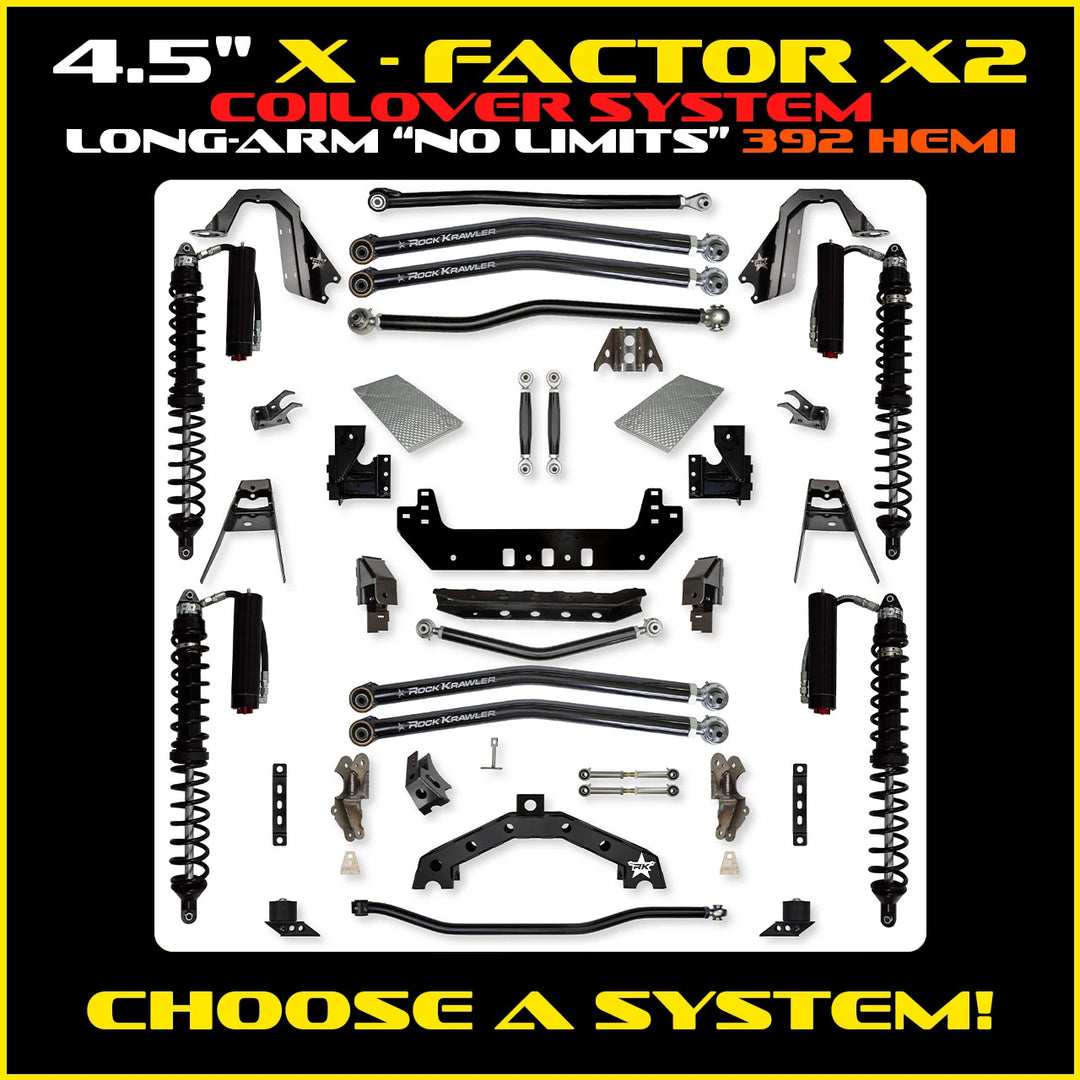 Rock Krawler 4.5 Inch X Factor X2 No Limits Long Arm - Jeep Wrangler JLU 392 - coilover packages